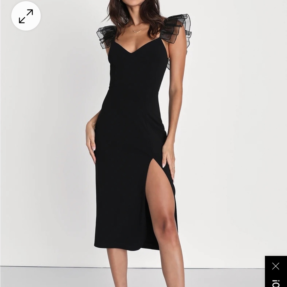 Black Ruffled Bodycon Midi Dress